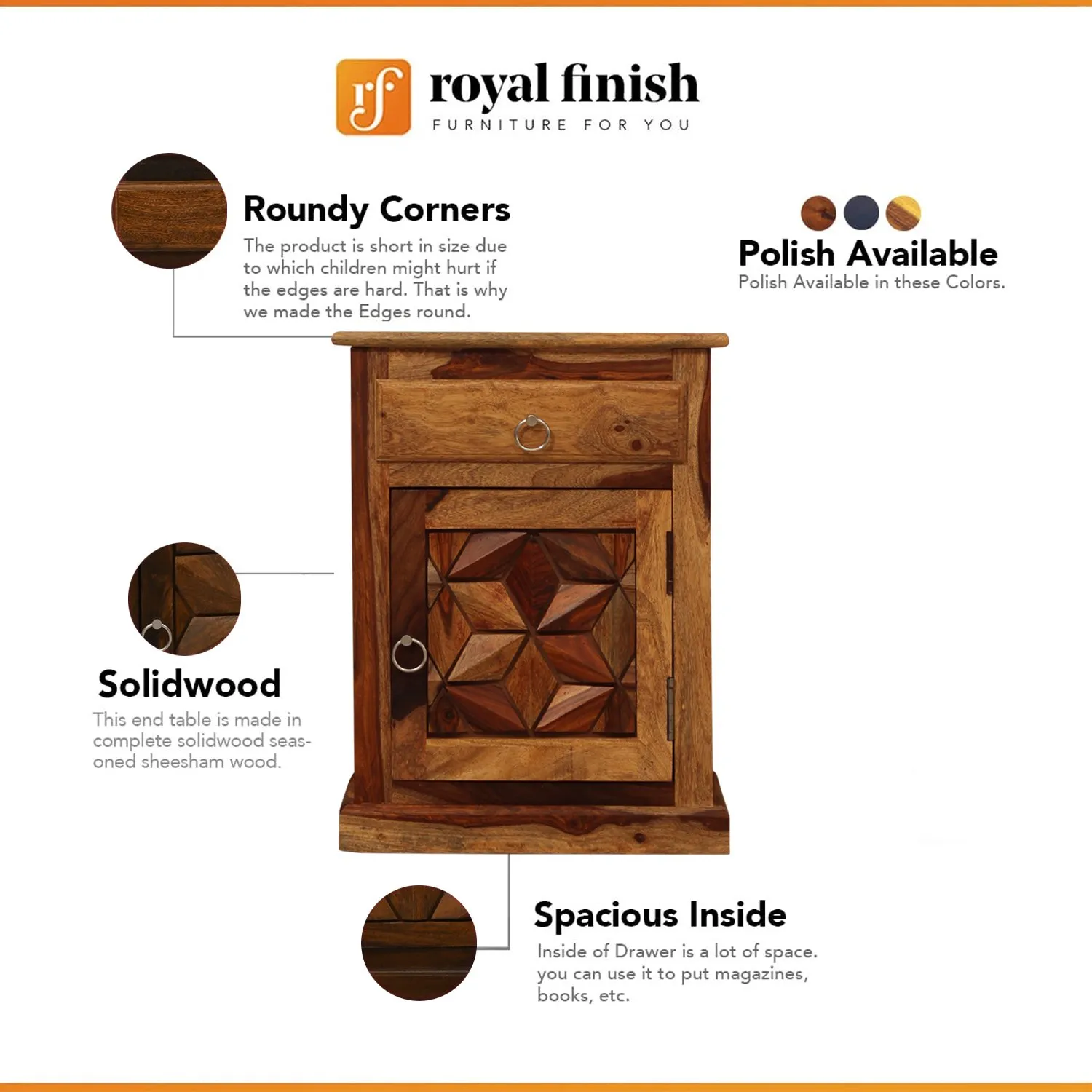 Royal Finish Neo Floresque Double Bedside Table In Furniture Sheesham Natural sheesham wood bed image 2