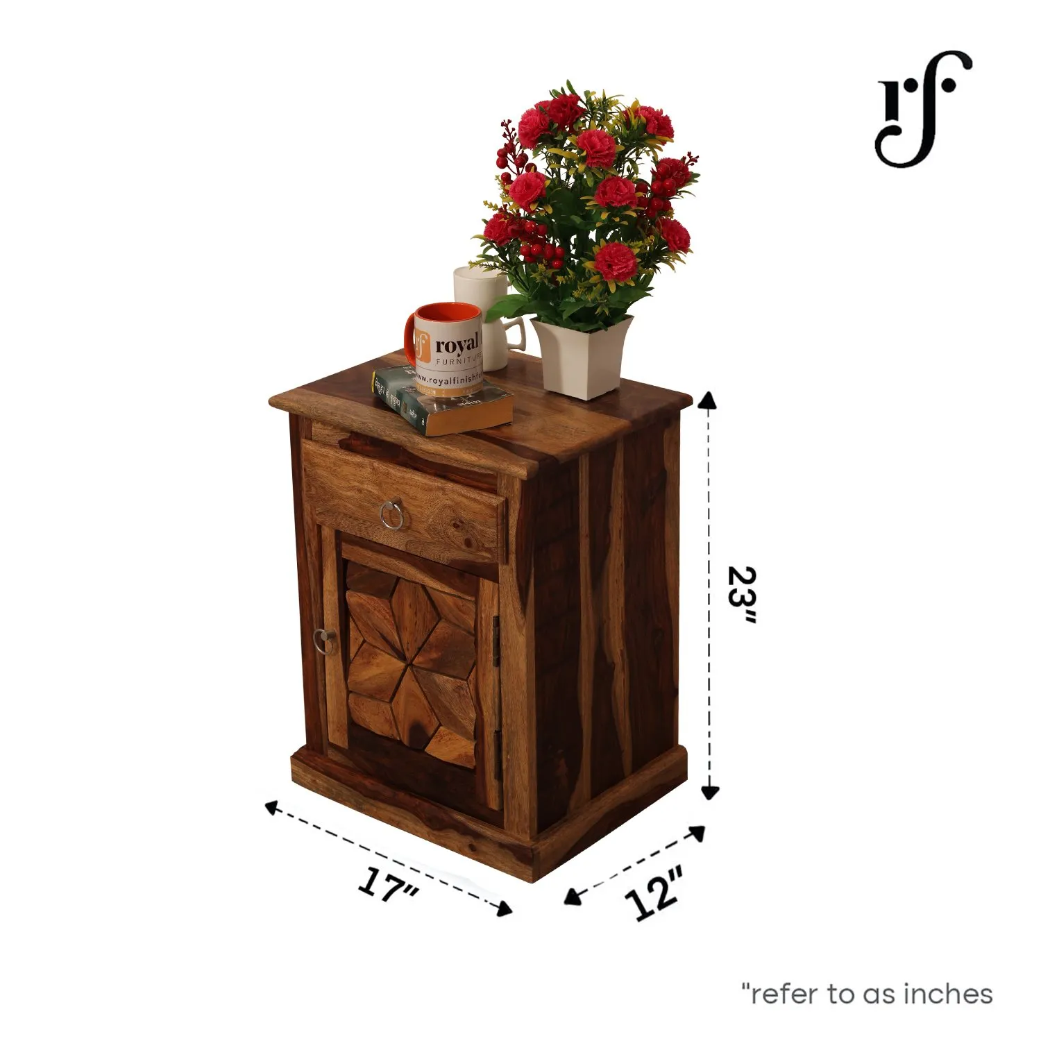 Royal Finish Floresque Double Bedside Table In Furniture Sheesham Wood Natural sheesham wood bed image 3