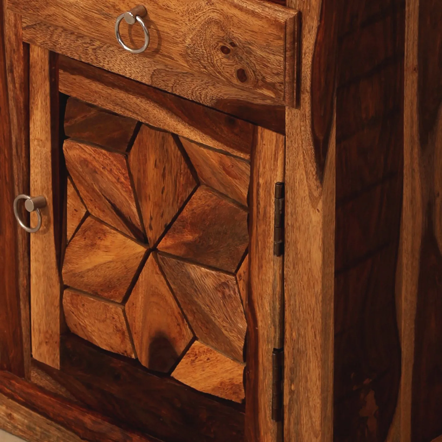 Royal Finish Floresque Double Bedside Table In Furniture Sheesham Wood Natural sheesham wood bed image 8