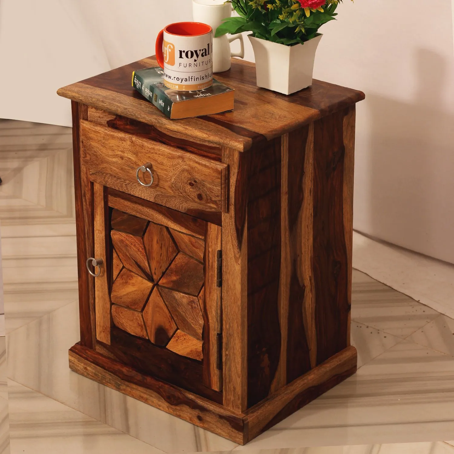 Royal Finish Floresque Bedside Table In Furniture Sheesham Wood In Natural Colou sheesham wood bed image 7