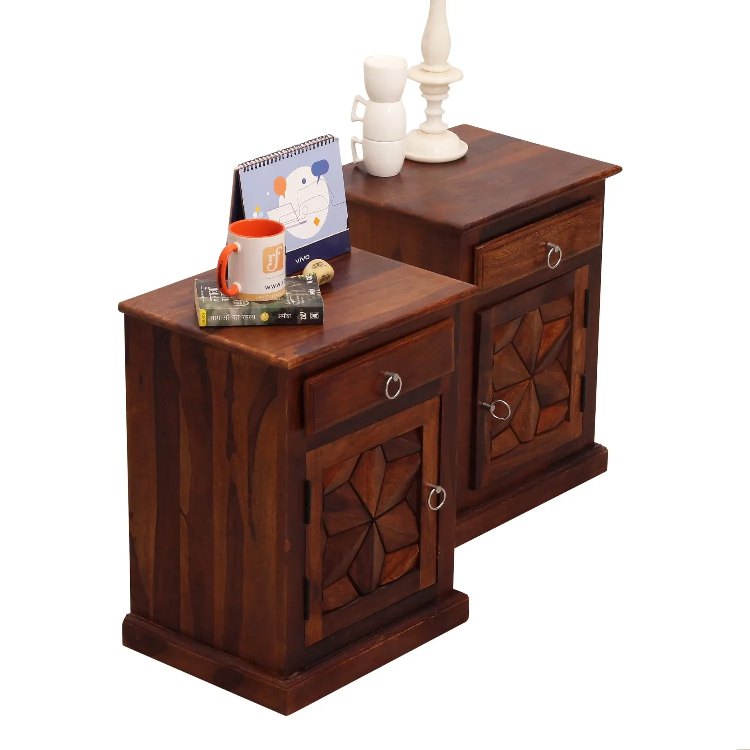 Royal Finish Floresque Double Bedside Table In Furniture Sheesham Wood InNatural sheesham wood bed image 7