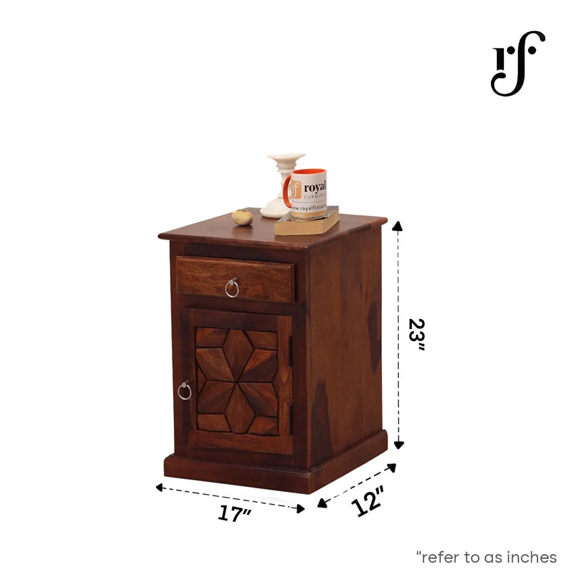 Royal Finish Floresque Bedside Table In Furniture Sheesham Wood In Natural sheesham wood bed image 3
