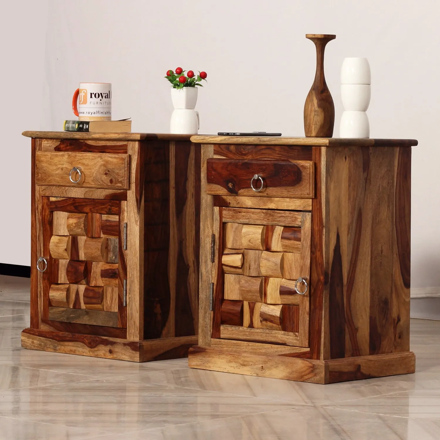 Royal Finish Nivora Double Bedside Table In Furniture Sheesham Wood In Natural sheesham wood bed image 4