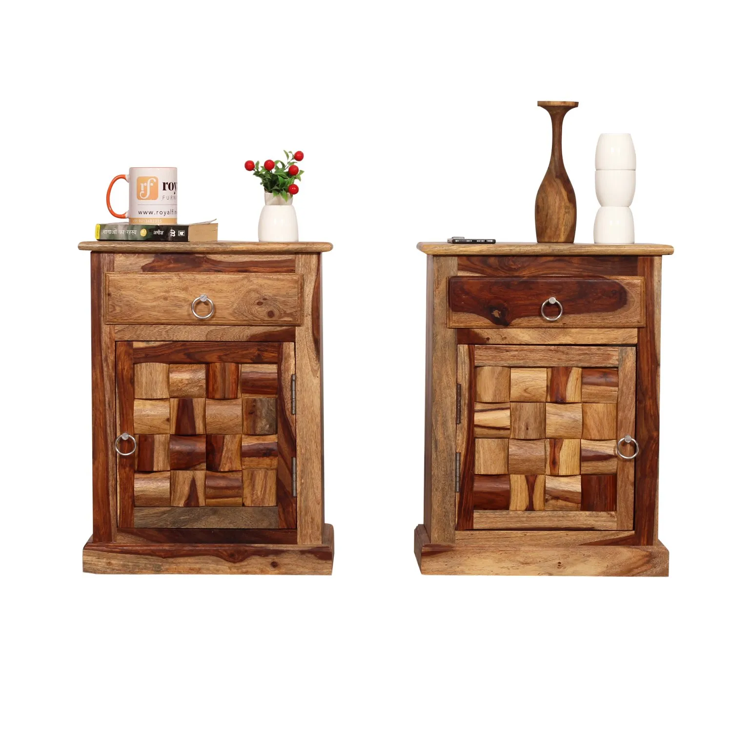 Royal Finish Nivora Double Bedside Table In Furniture Sheesham Wood In Natural sheesham wood bed image 6