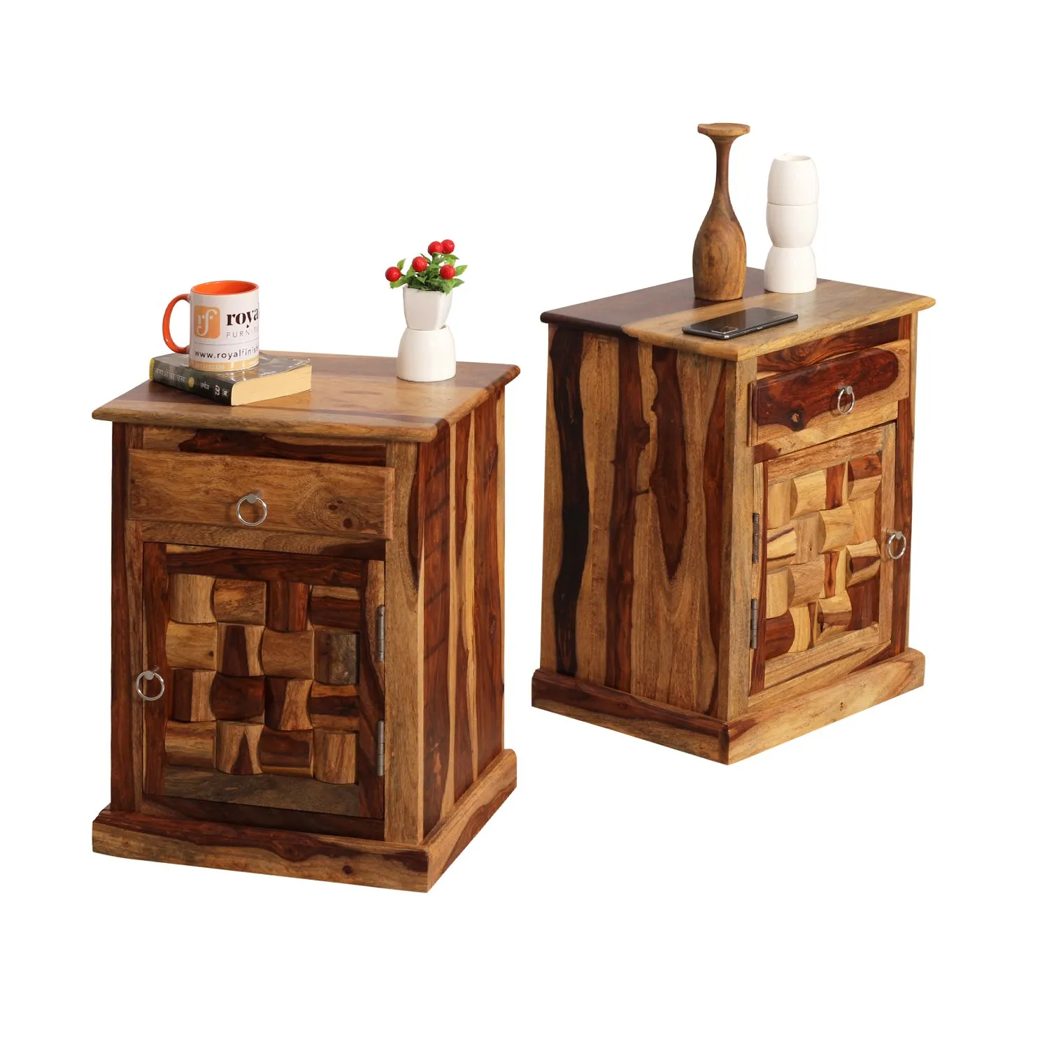 Royal Finish Nivora Double Bedside Table In Furniture Sheesham Wood In Natural sheesham wood bed image 8