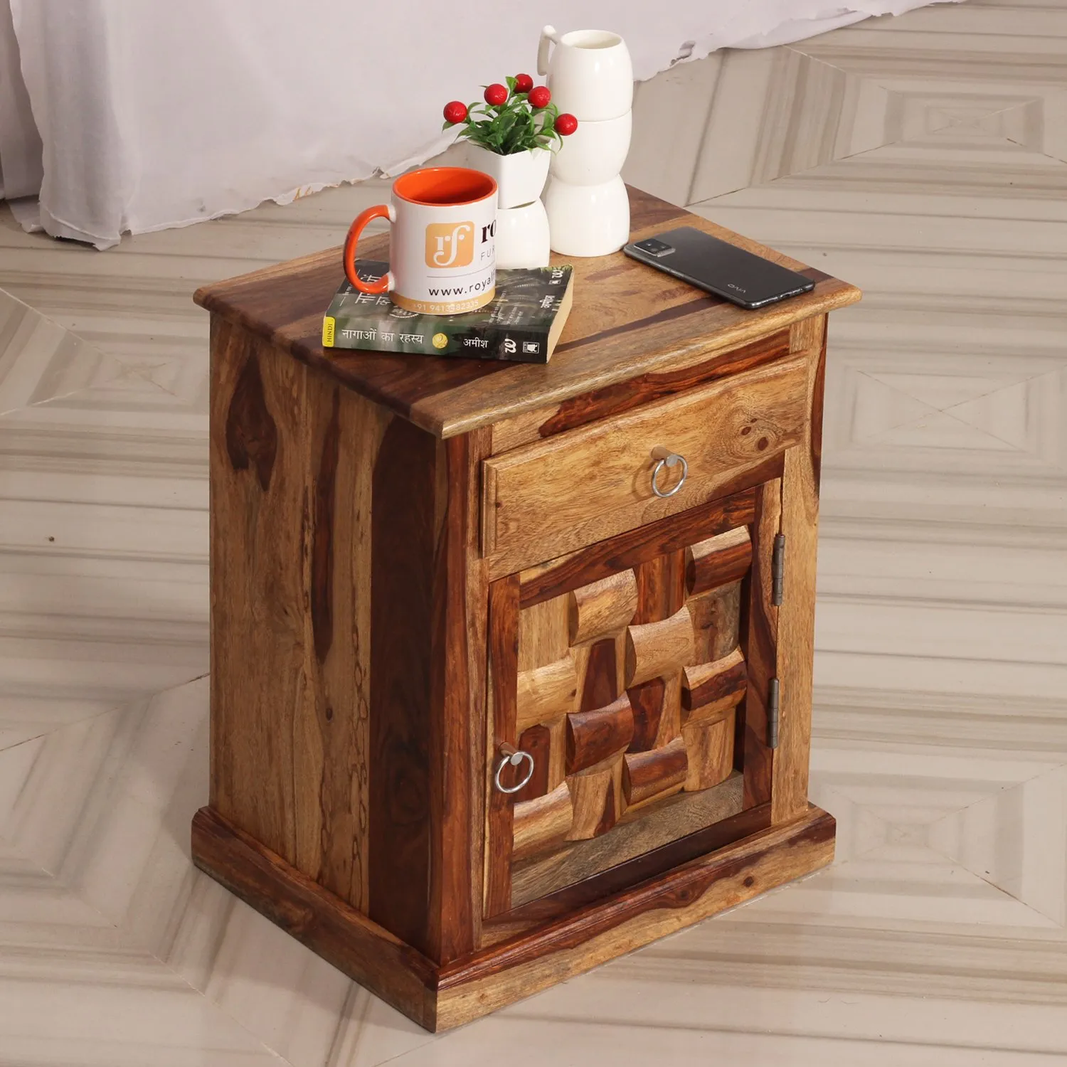 Royal Finish Nivora Bedside Table In Furniture Sheesham Wood In Natural Colour sheesham wood bed image 5