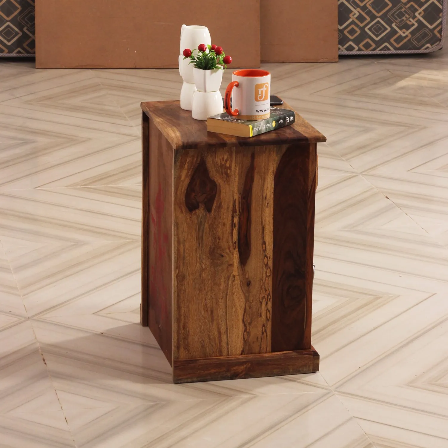 Royal Finish Nivora Bedside Table In Furniture Sheesham Wood In Natural Colour sheesham wood bed image 10