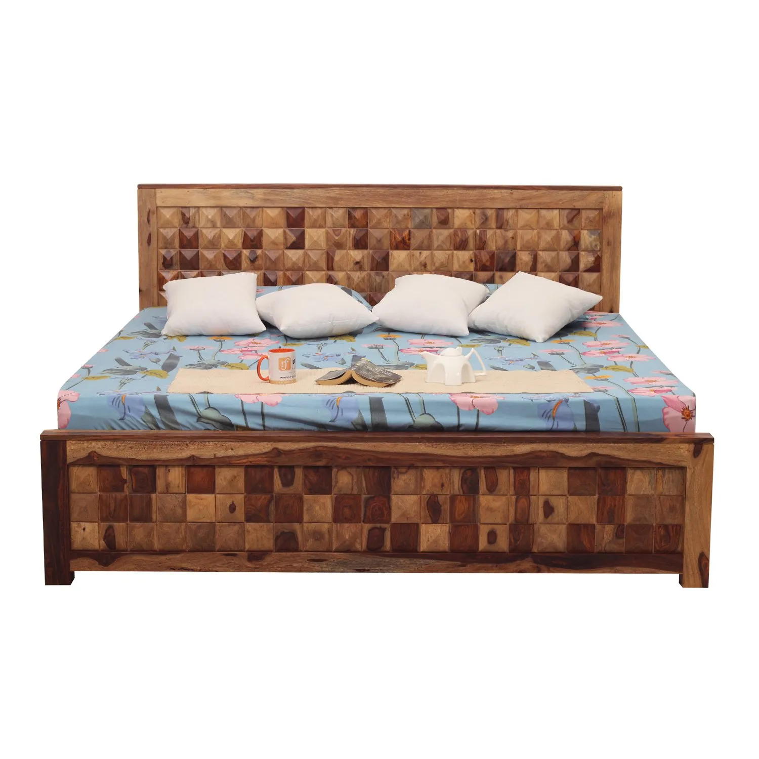 Royal Finish Diamondie King Size Bed In Natural Colour With Matte Finish sheesham wood bed image 7