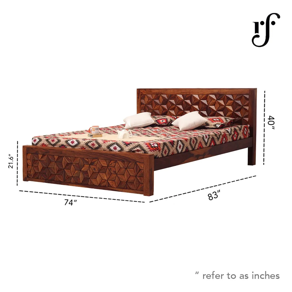 Royal Finish Floresque King Size Bed In Natural Colour With Matte Finished sheesham wood bed image 3