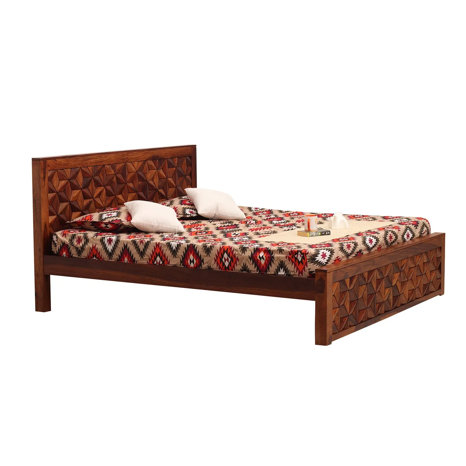 Royal Finish Floresque King Size Bed In Natural Colour With Matte Finished sheesham wood bed image 10