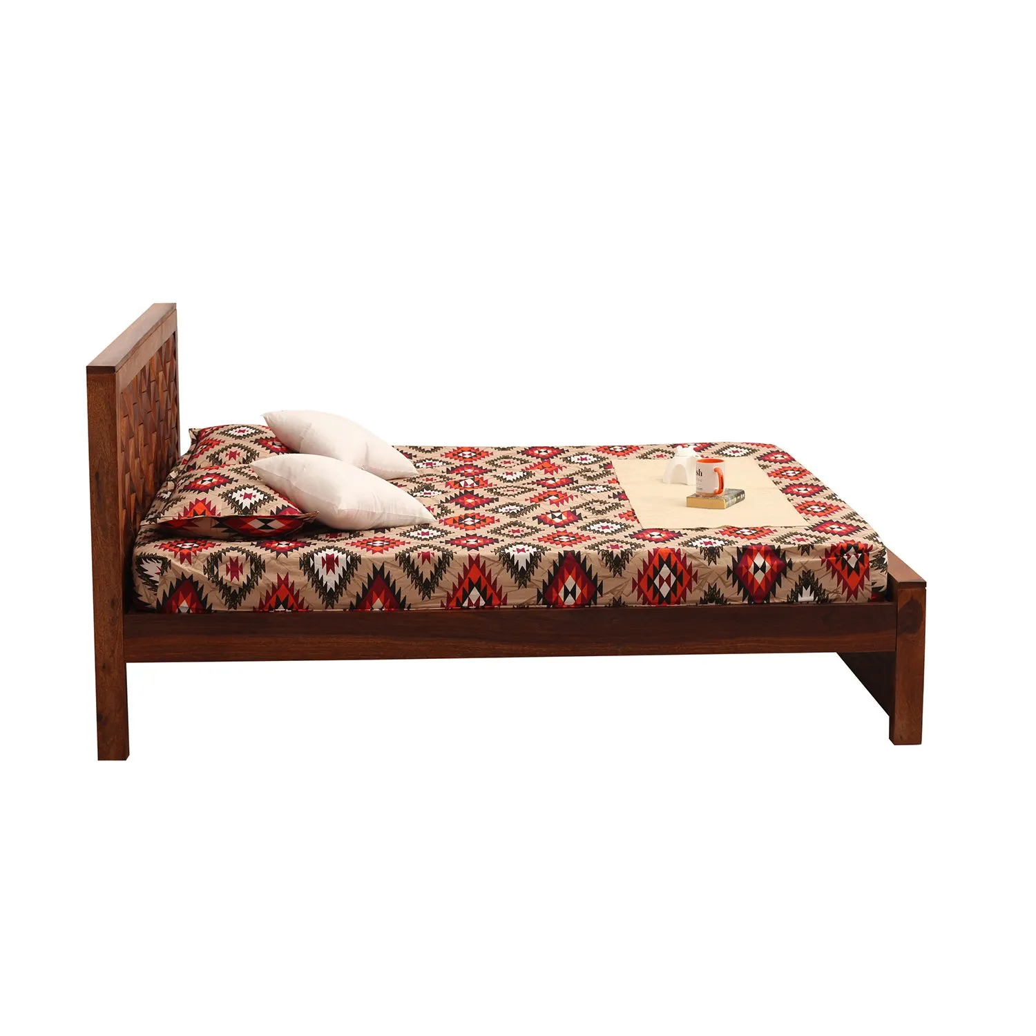 Royal Finish Floresque King Size Bed In Natural Colour With Matte Finished sheesham wood bed image 11