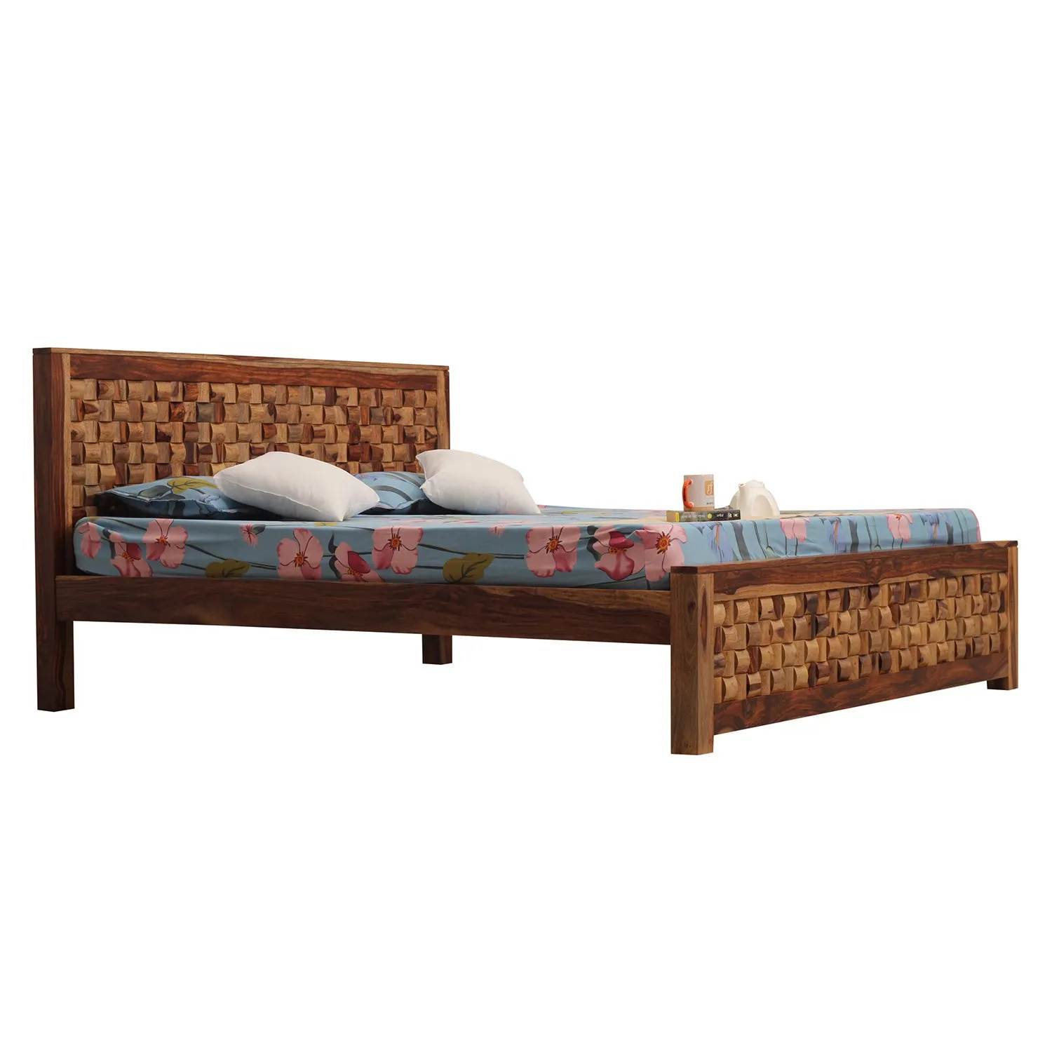 Royal Finish Nivora King Size Bed In Natural Colour With Matte Finished sheesham wood bed image 11