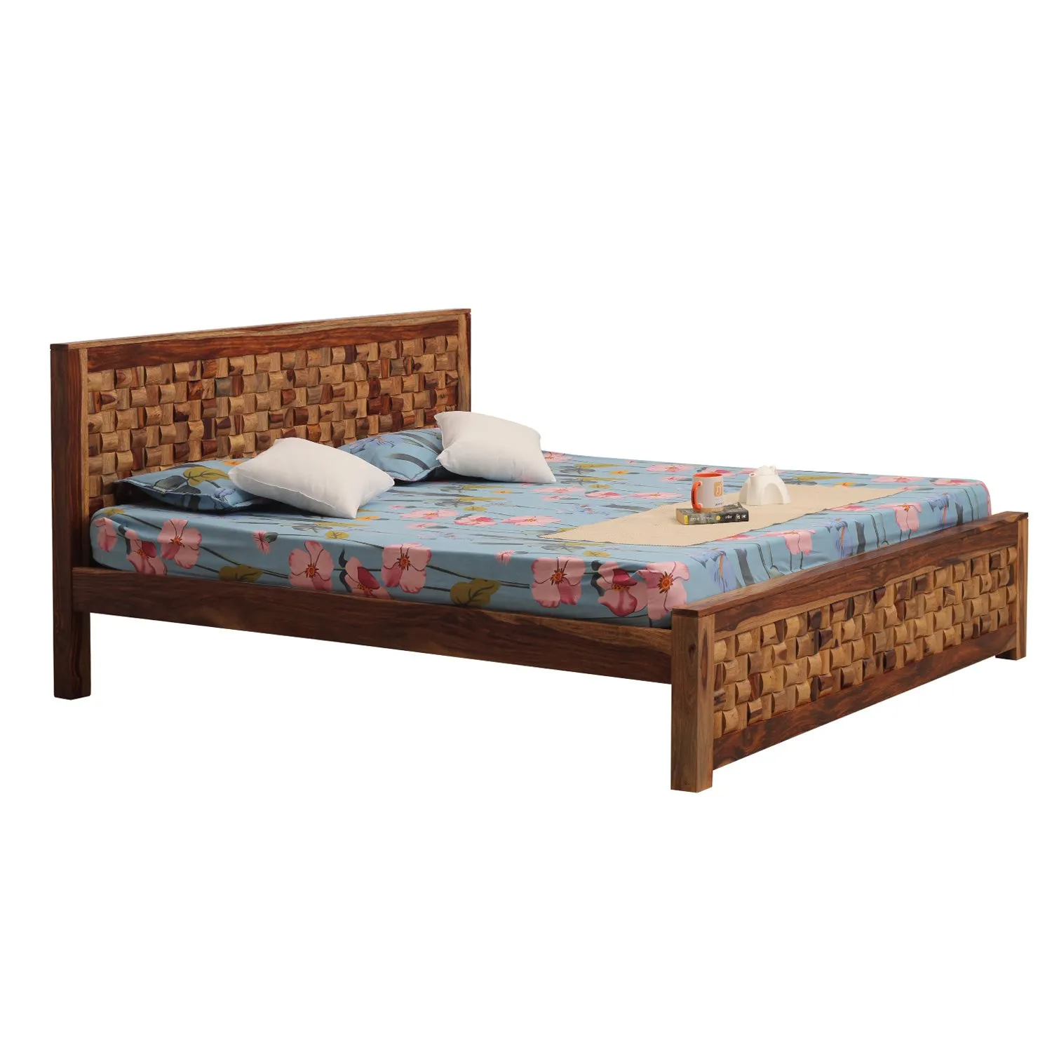 Royal Finish Nivora King Size Bed In Natural Colour With Matte Finished sheesham wood bed image 12