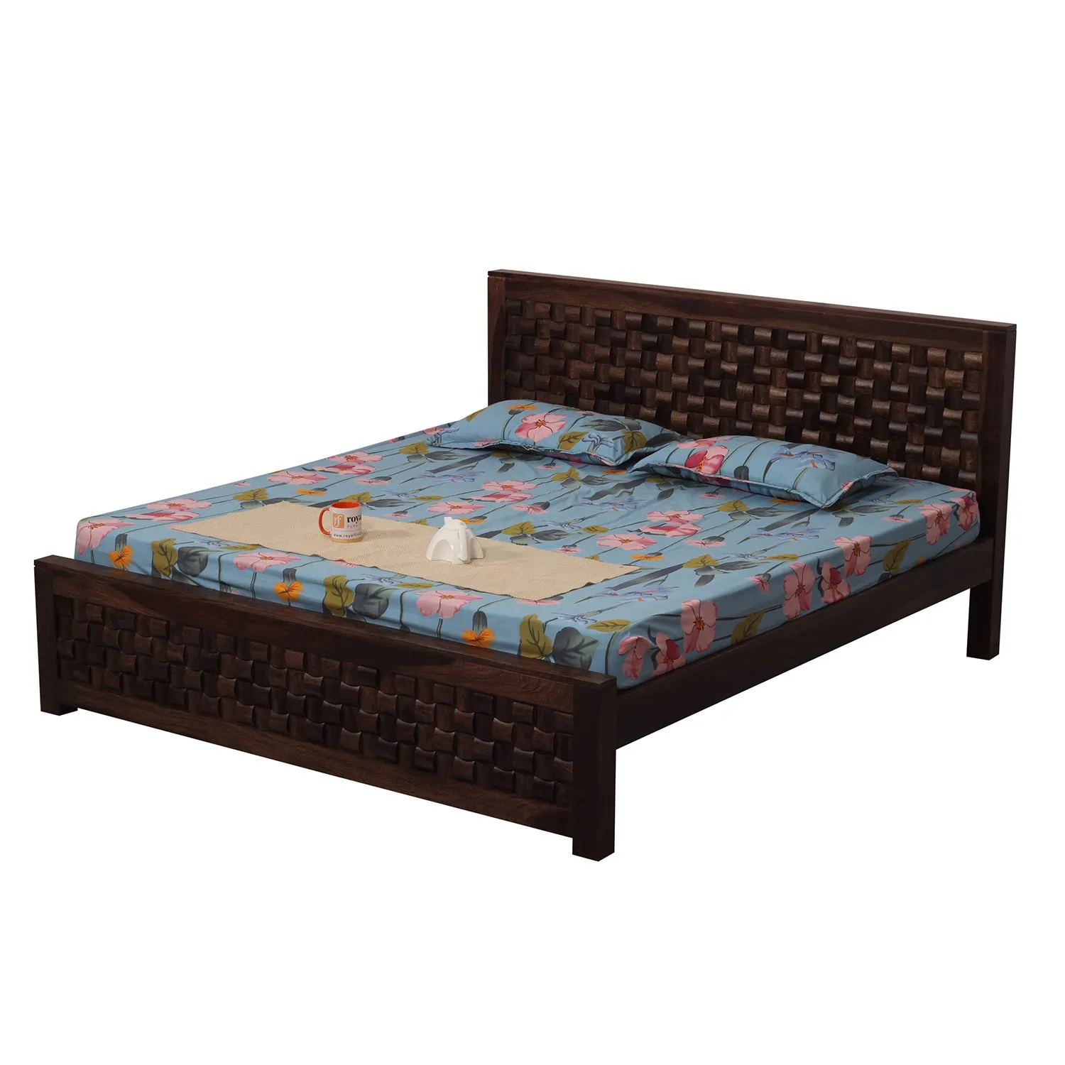 Royal Finish Nivora King Size Bed In Natural Colour With Matte Finished sheesham wood bed image 5