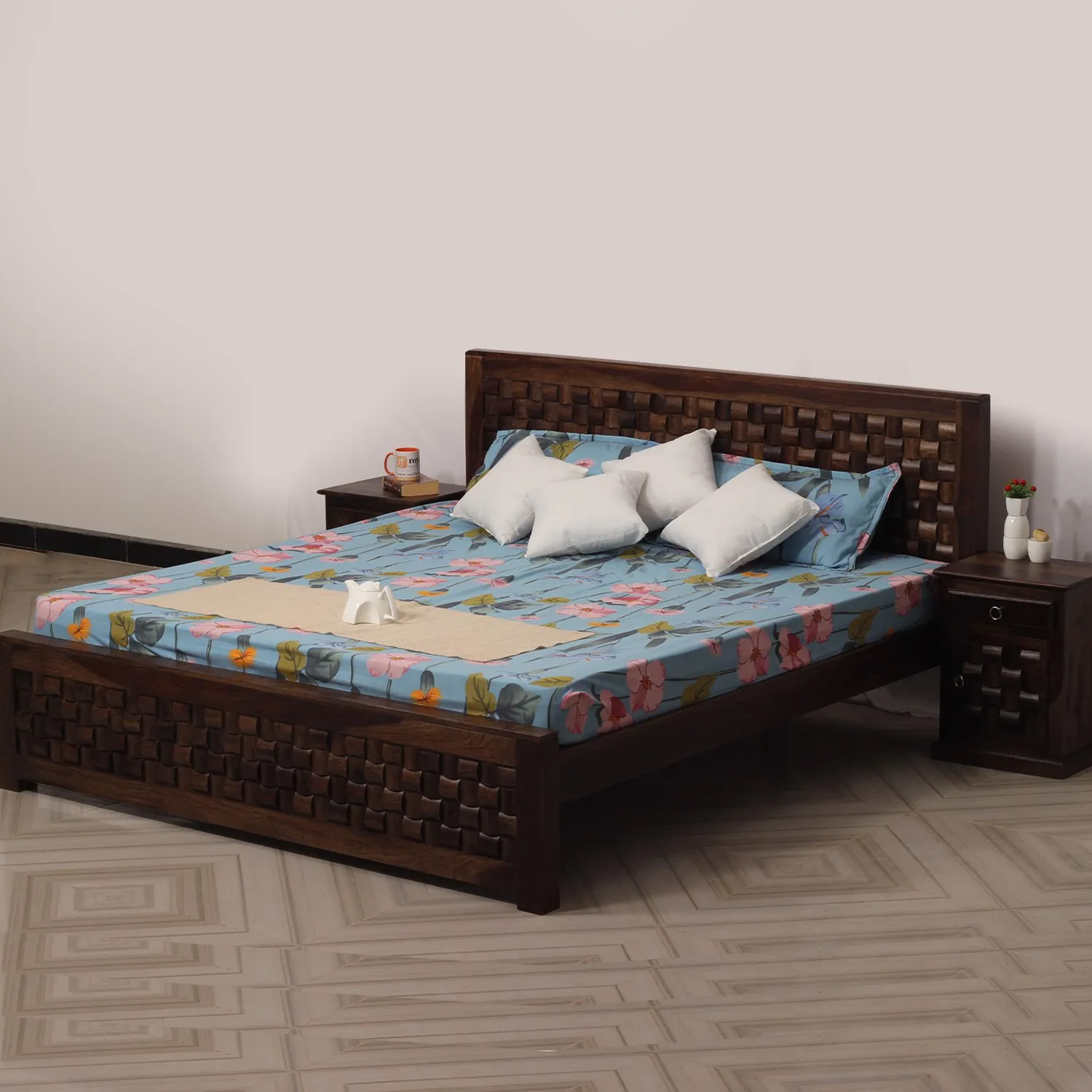 Royal Finish Nivora King Size Bed In Natural Colour With Matte Finished sheesham wood bed image 11