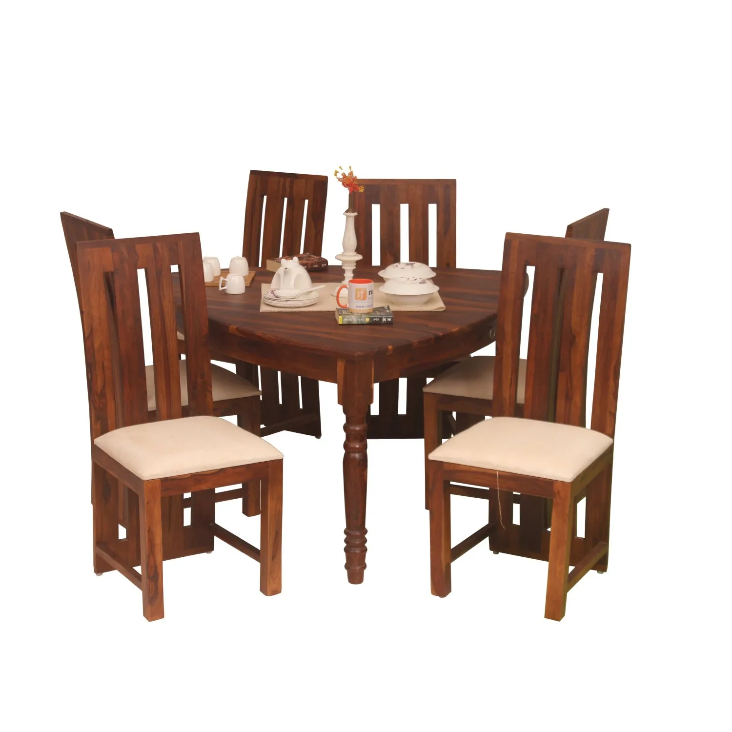 Royal Finish Betel Quid Bentwood 6 Chair Dining Set in Natural Colour sheesham dining table image 11