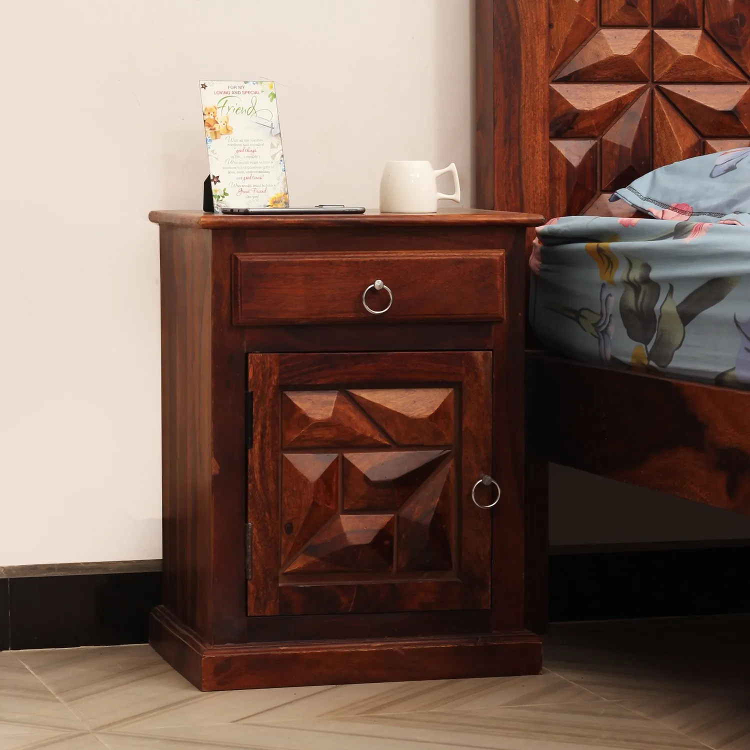 Royal Finish Abdoli Bedside Table In Furniture Sheesham Wood In Natural Colour sheesham wood bed image 5