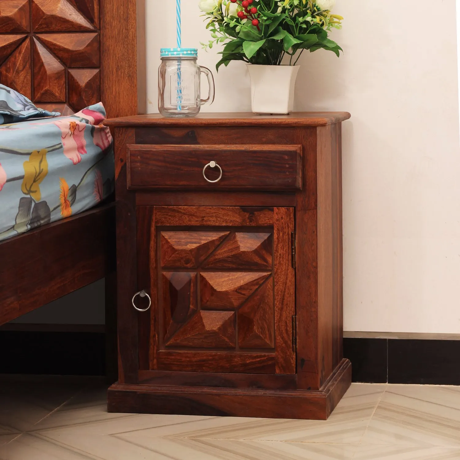 Royal Finish Abdoli Bedside Table In Furniture Sheesham Wood In Natural Colour sheesham wood bed image 7