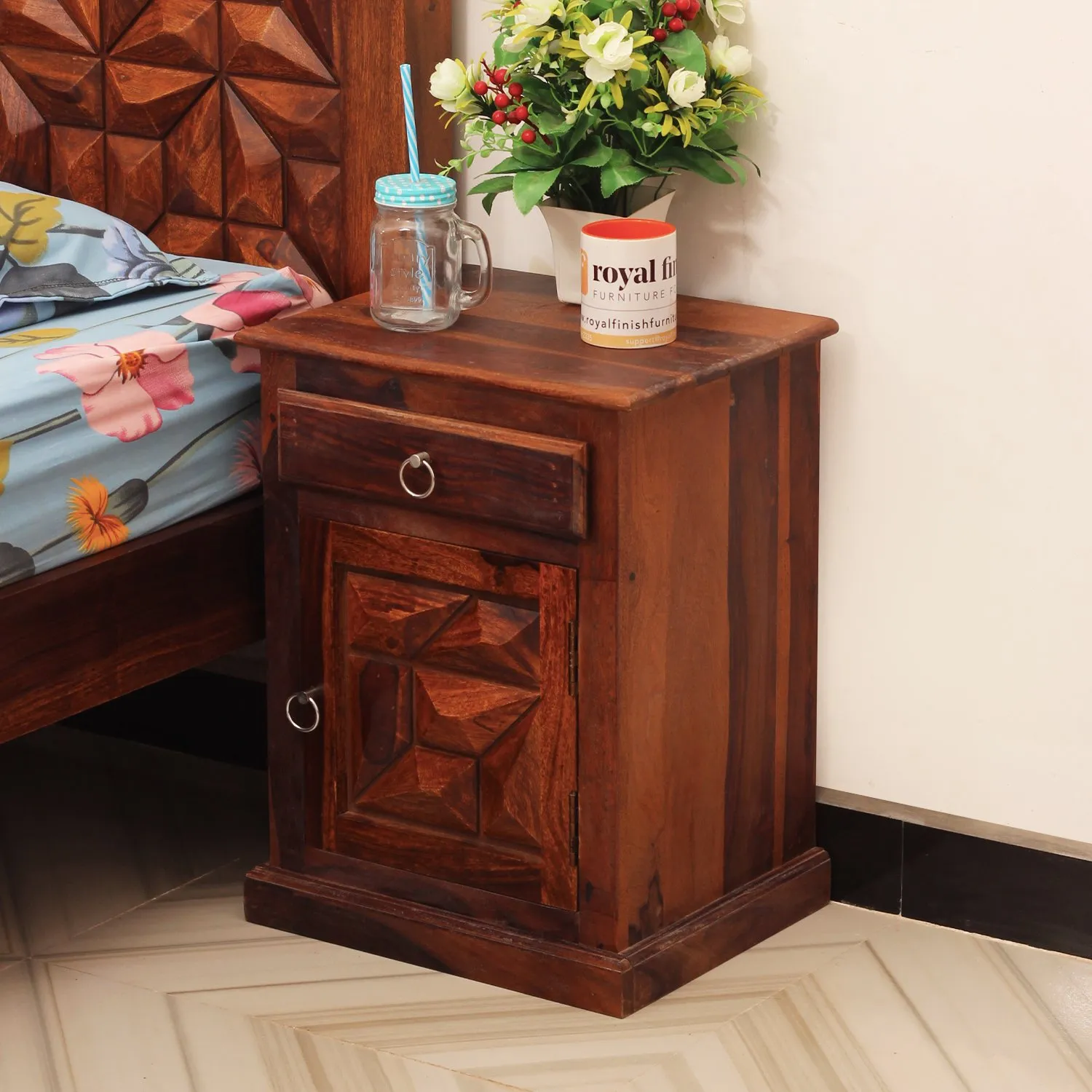 Royal Finish Abdoli Bedside Table In Furniture Sheesham Wood In Natural Colour sheesham wood bed image 8
