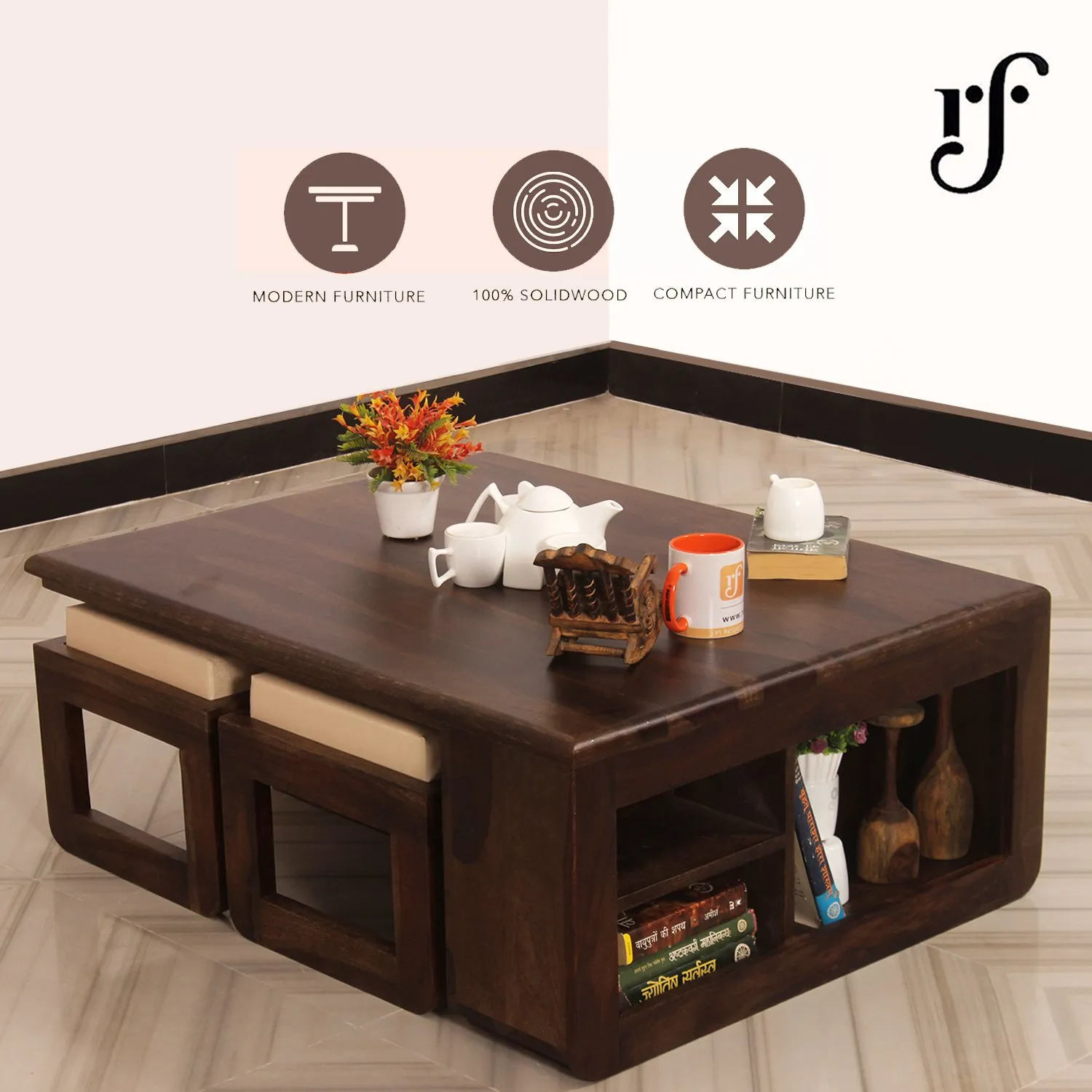 Royal Finish Dehran Center Table in Sheesham Wood With Natural Colour in Walnut