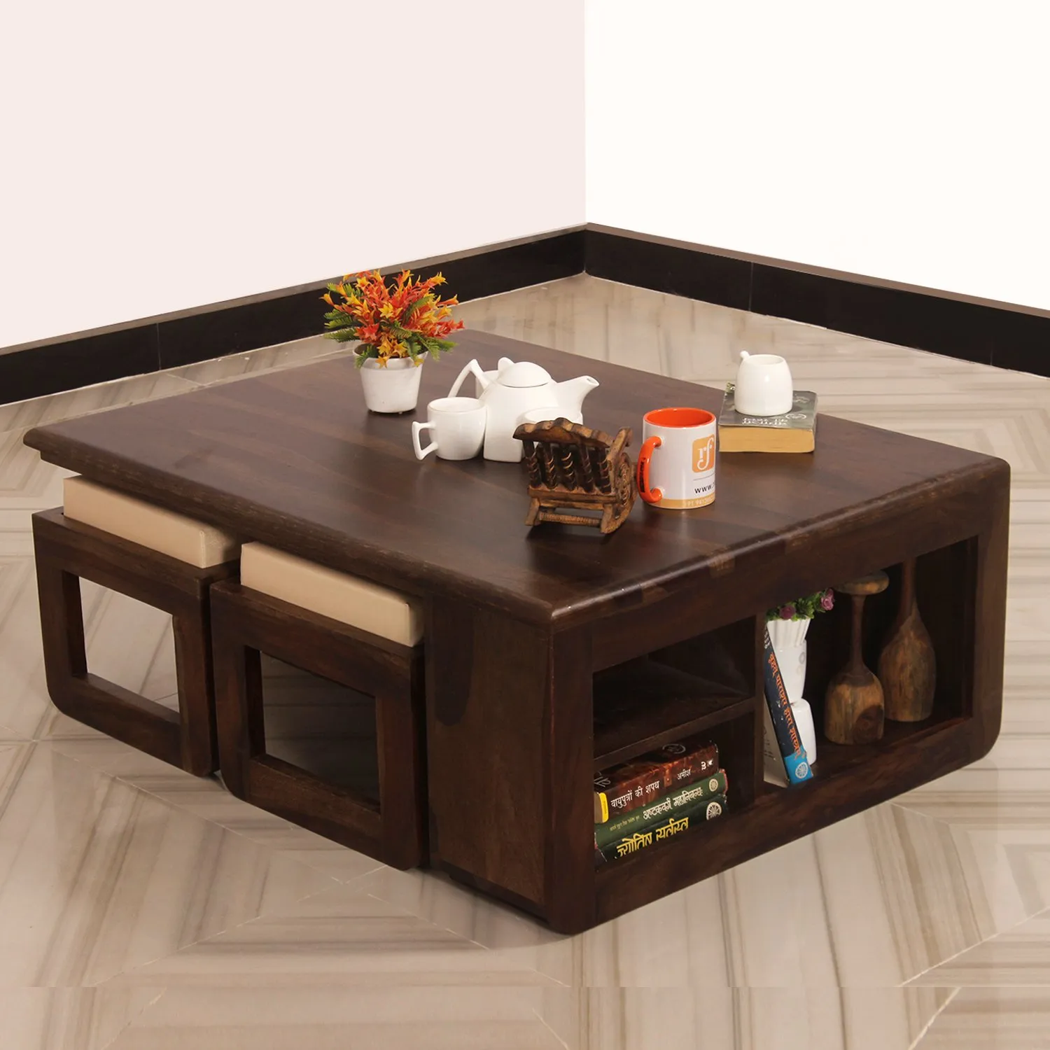Royal Finish Dehran Center Table in Sheesham Wood With Natural Colour in Walnut wooden center table image 4