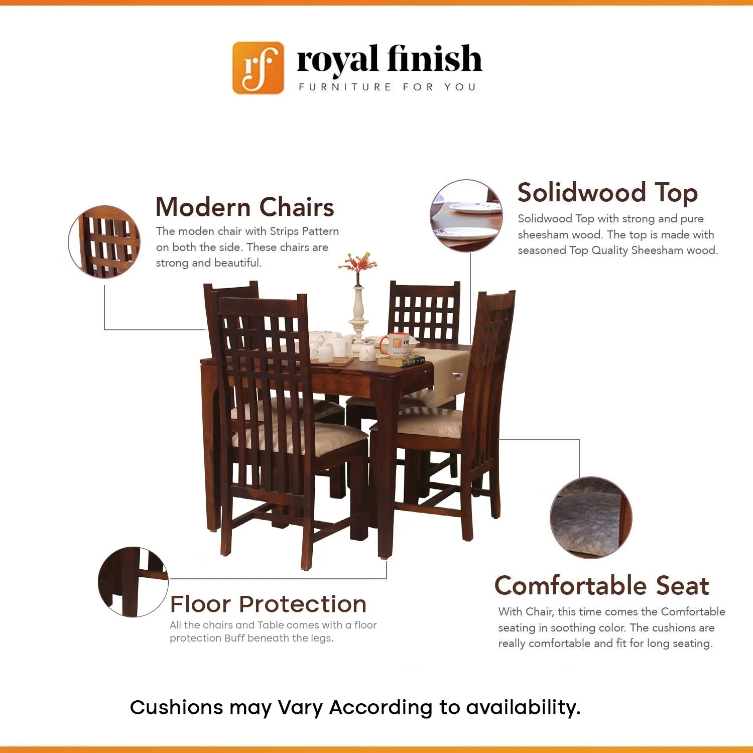 Royal Finish Neo Dali 4 Seater Dining Set in Natural Colour in Sheesham Wood sheesham dining table image 2
