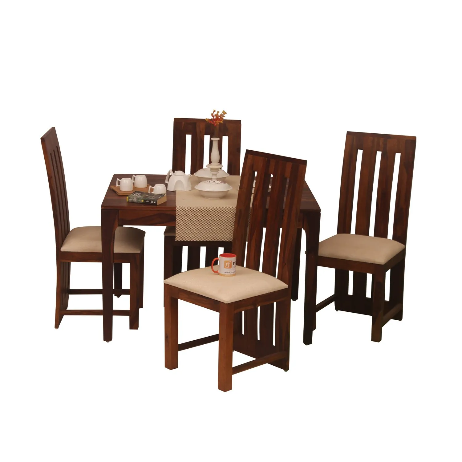 Royal Finish Neo Bentwood 4 Seater Dining Set in Natural Colour in Sheesham sheesham dining table image 4