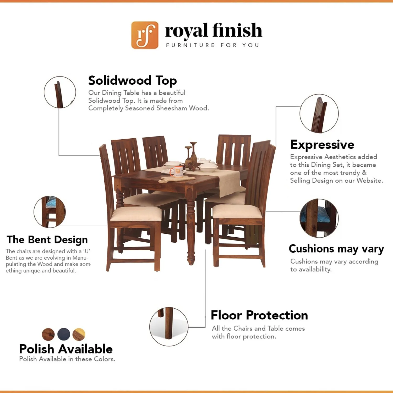 Royal Finish Simpale Wingo 4 Seater Dining Set in Natural Colour in Sheesham sheesham dining table image 2