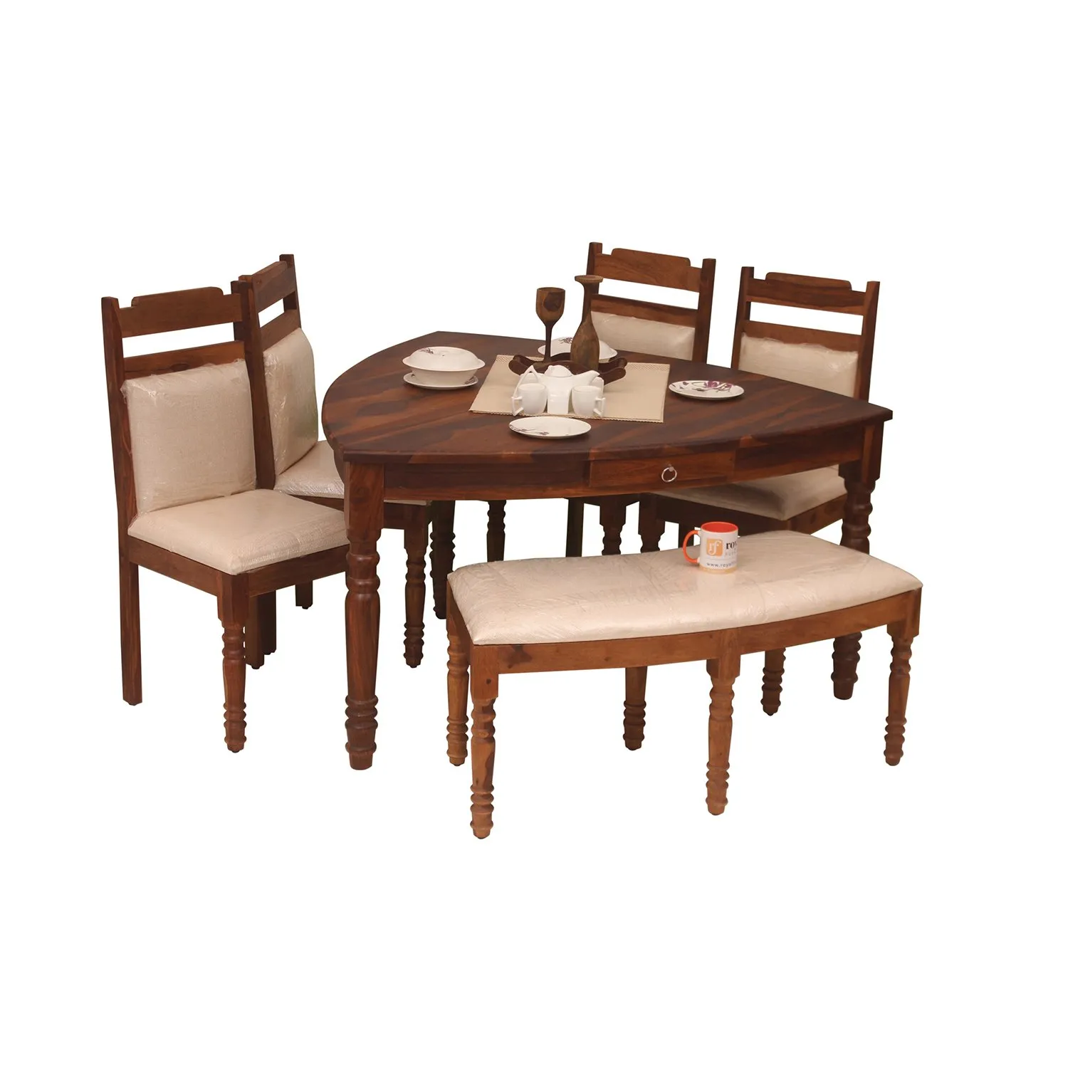 Royal Finish Simpale Betel Quid 6 Seater(with Bench)Dining Set in Natural Colour sheesham dining table image 6
