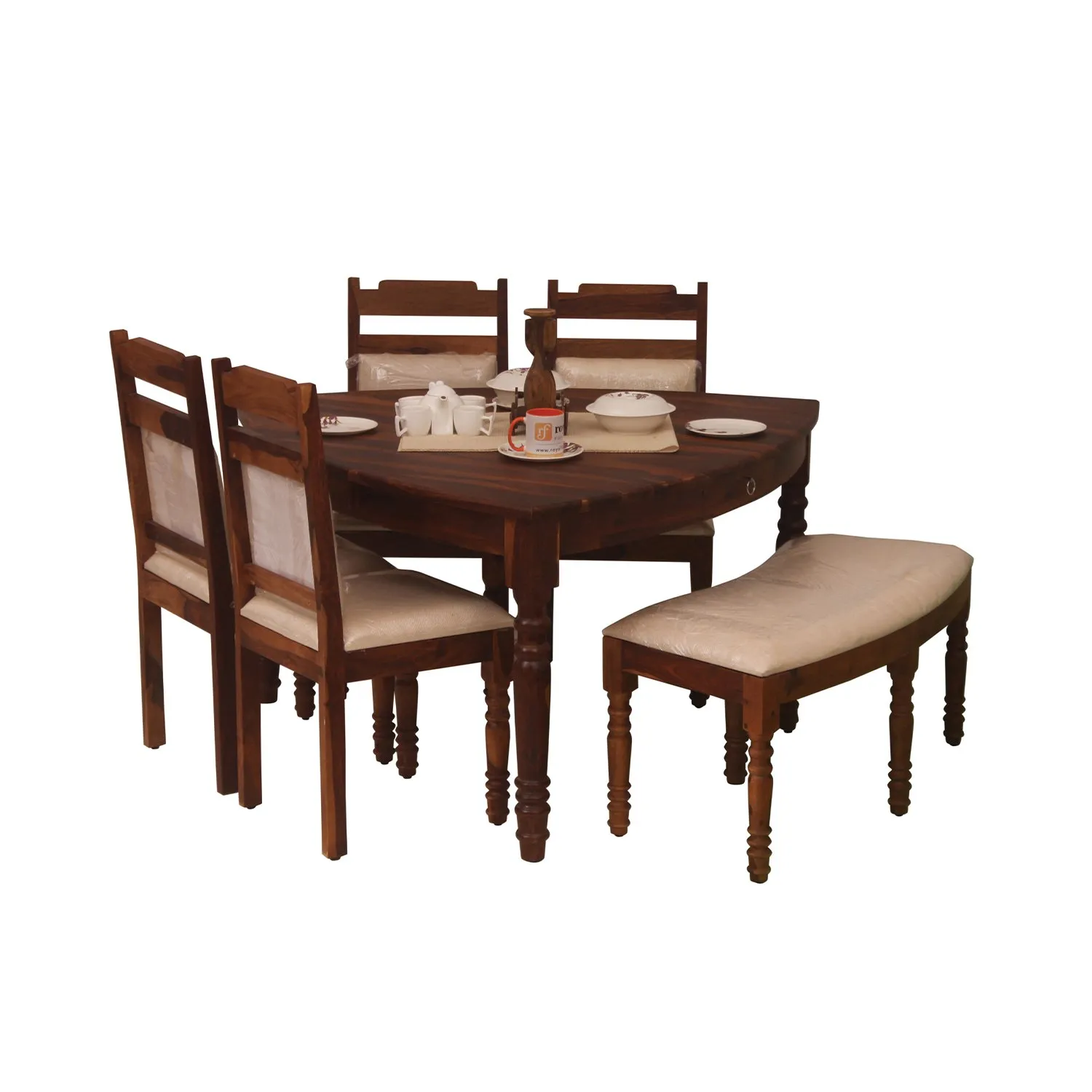 Royal Finish Simpale Betel Quid 6 Seater(with Bench)Dining Set in Natural Colour sheesham dining table image 9