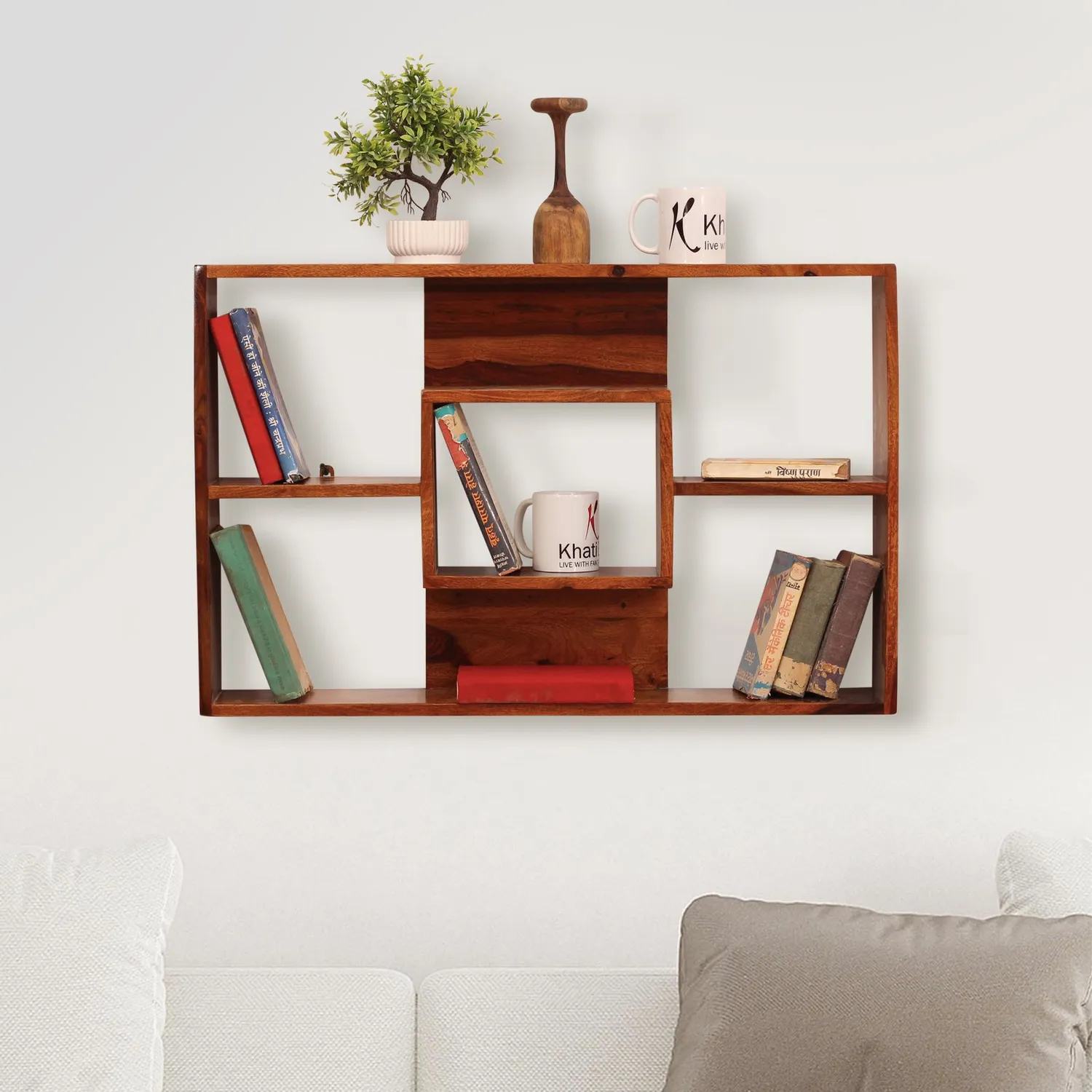 Royal Finish Ernista Wall Shelf Natural Honey In Sheesham with Matte Finished