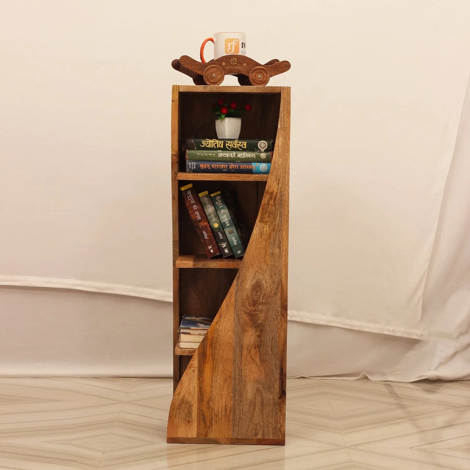 Royal Finish Vehement 4 Shelf Solid Wood Bookshelf in Mango, Natural Colour