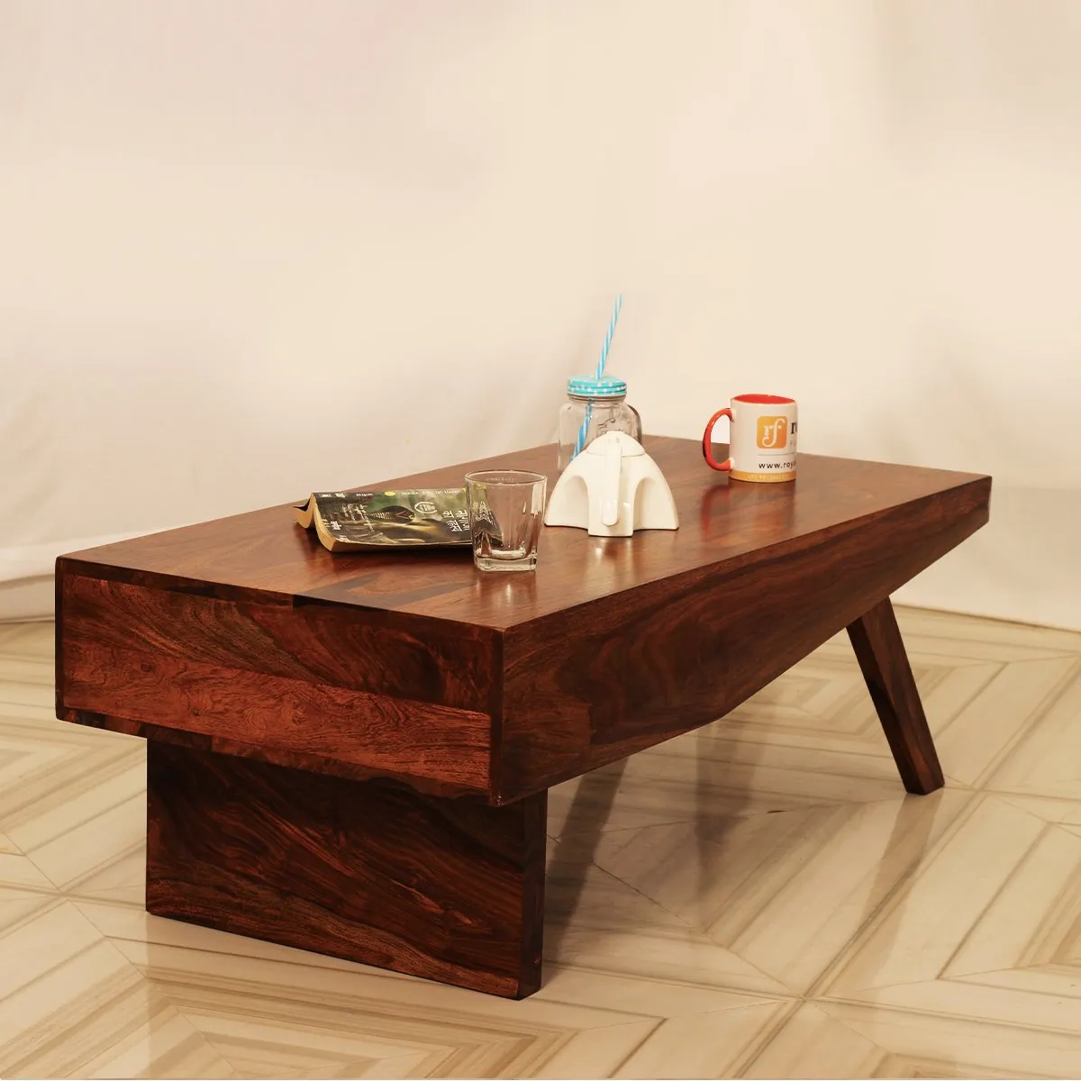 Royal Finish Almento Horizon Center Table in Sheesham Wood With Natural Colour wooden center table image 5