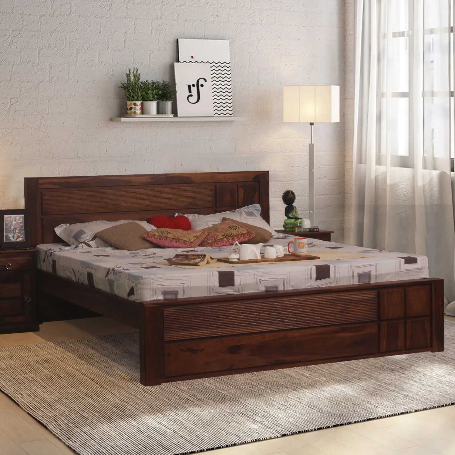 Royal Finish NovaSleep King Without Storage Bed In Solid Sheesham Wood