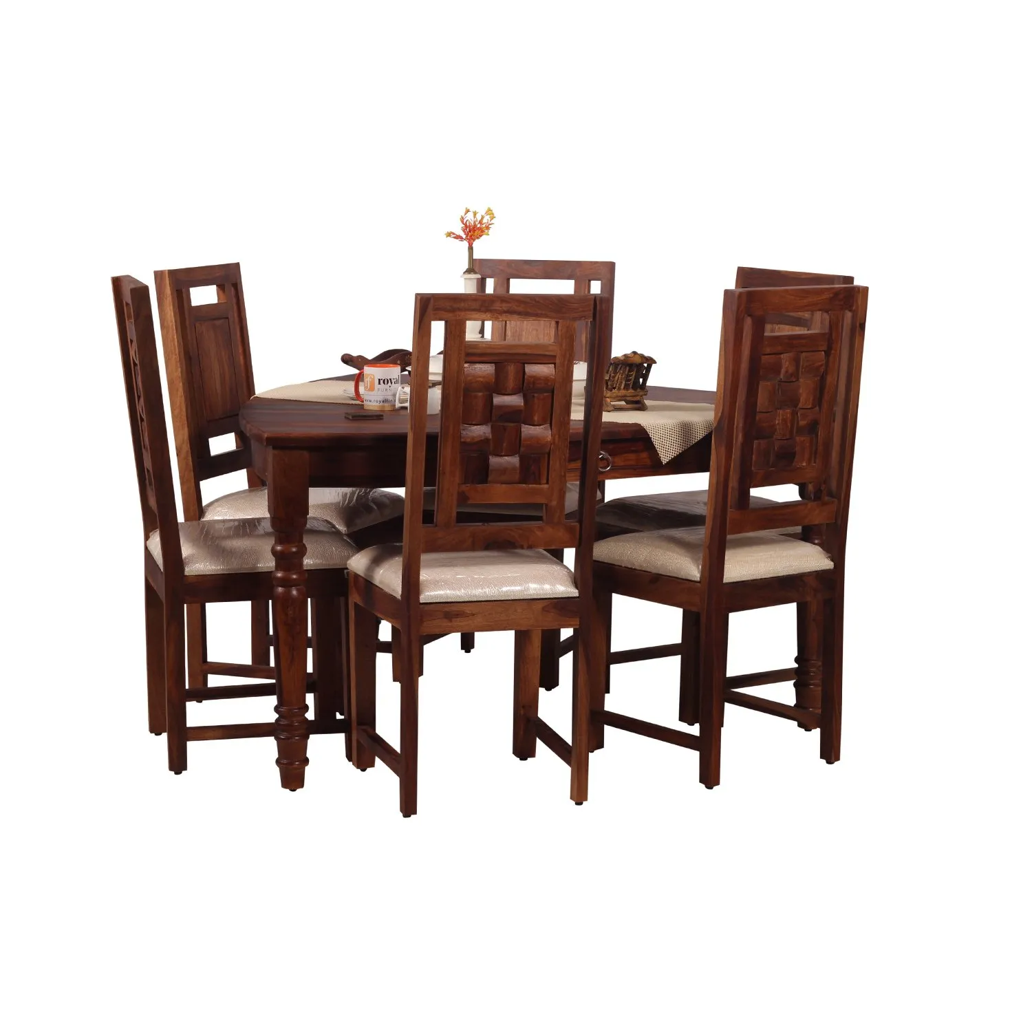 Royal Finish Betel Quid Nivora 6 Chair Dining Set in Natural Colour sheesham dining table image 6