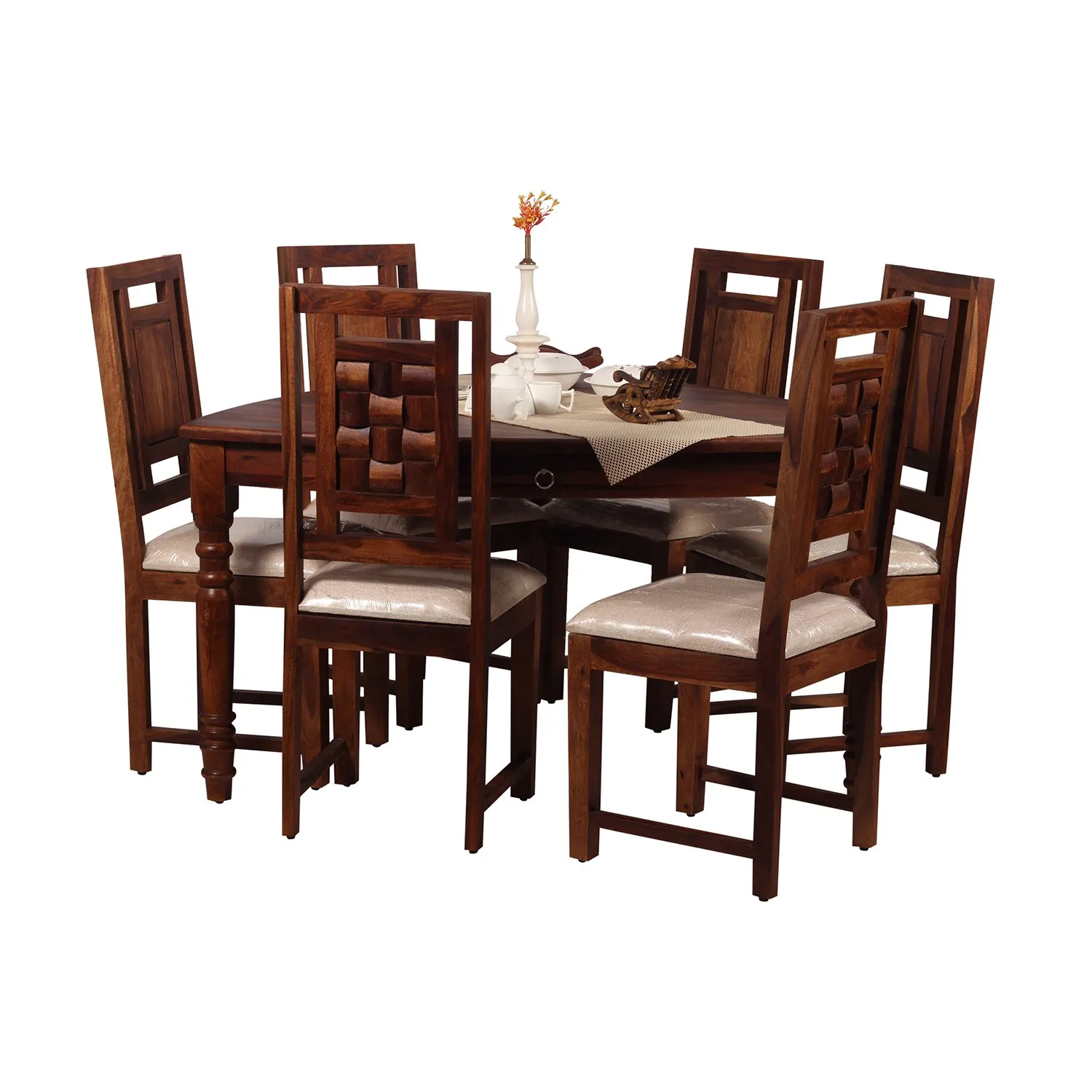 Royal Finish Betel Quid Nivora 6 Chair Dining Set in Natural Colour sheesham dining table image 9