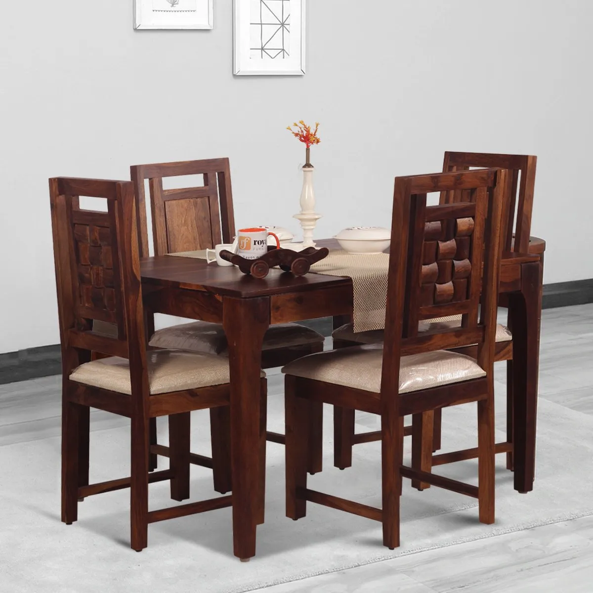 Royal Finish CuisineCraft Nivora 4 Seater Dining Set in Natural Colour