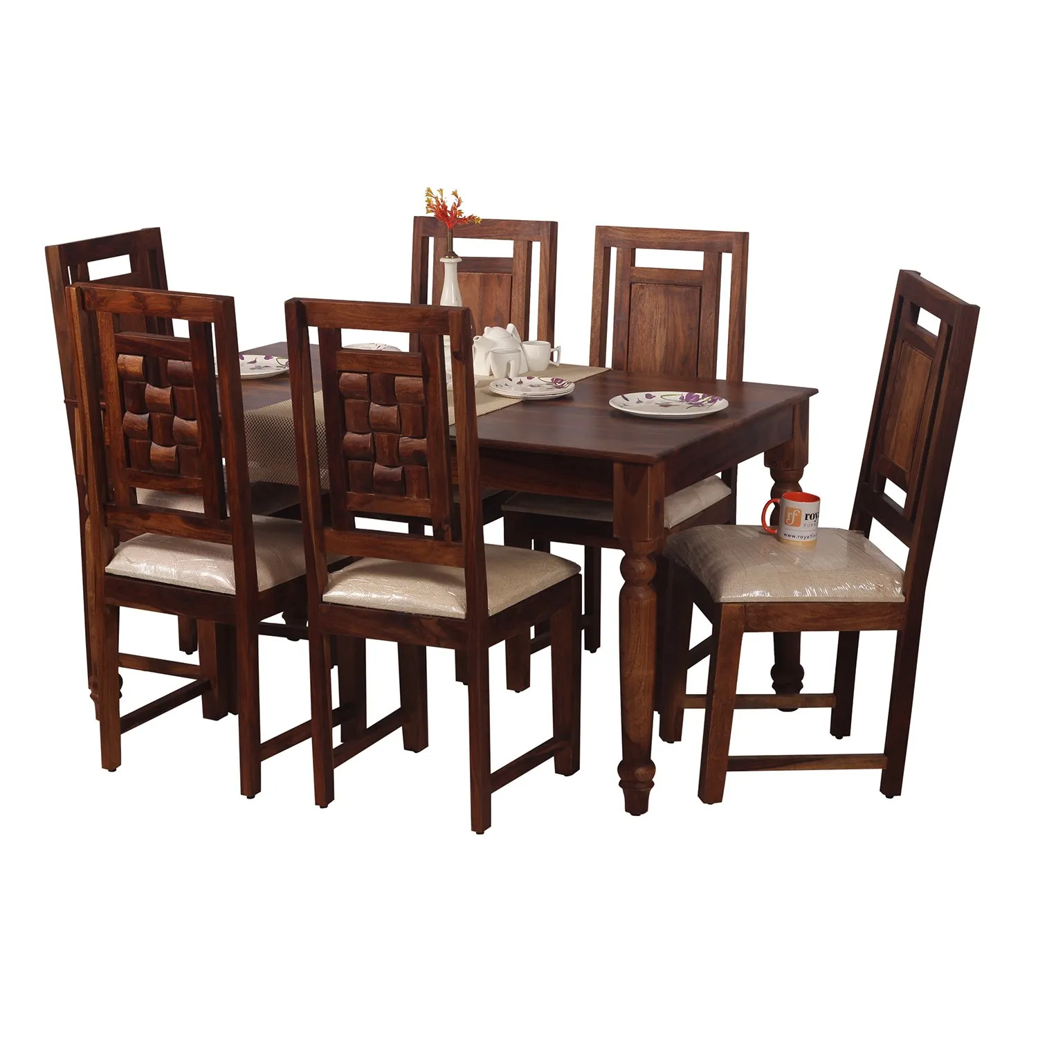 Royal Finish Artisan Nivora 6 Chair Dining Set in Natural Colour sheesham dining table image 3